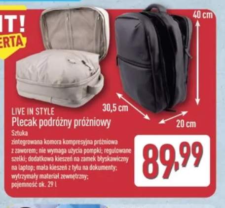 Plecak podróżny próżniowy Live in Style