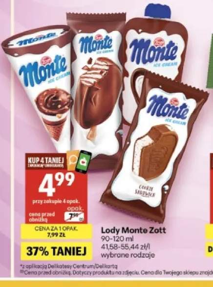Lody Monte rożek Zott +3 warianty