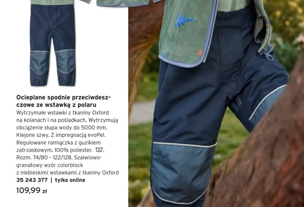 Ocieplane spodnie przeciwdeszczowe ze wstawką z polaru Tchibo