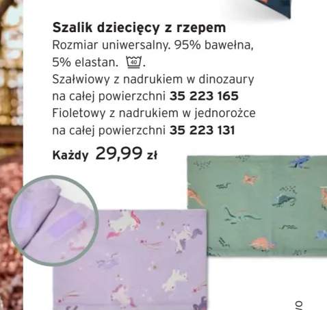 Szalik dziecięcy z rzepem szałwiowy z nadrukiem w dinozaury +1 wariant