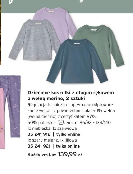 Dziecięce koszulki z długim rękawem z wełną merino 2-pak