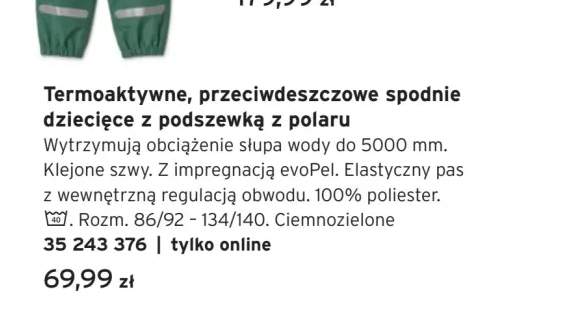Termoaktywne, przeciwdeszczowe spodnie dziecięce z podszewką z polaru