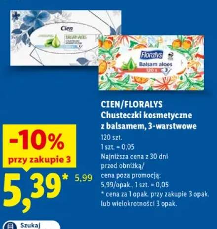 Chusteczki kosmetyczne z balsamem 3-warstwowe Cien +1 wariant