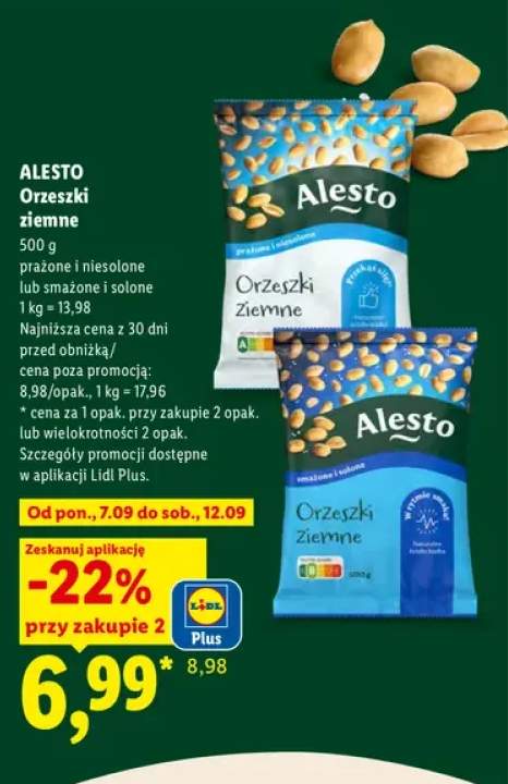 Orzeszki ziemne prażone i niesolone Alesto +1 wariant