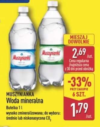 Woda mineralna gazowana średnionasycona CO2 Muszynianka +1 wariant