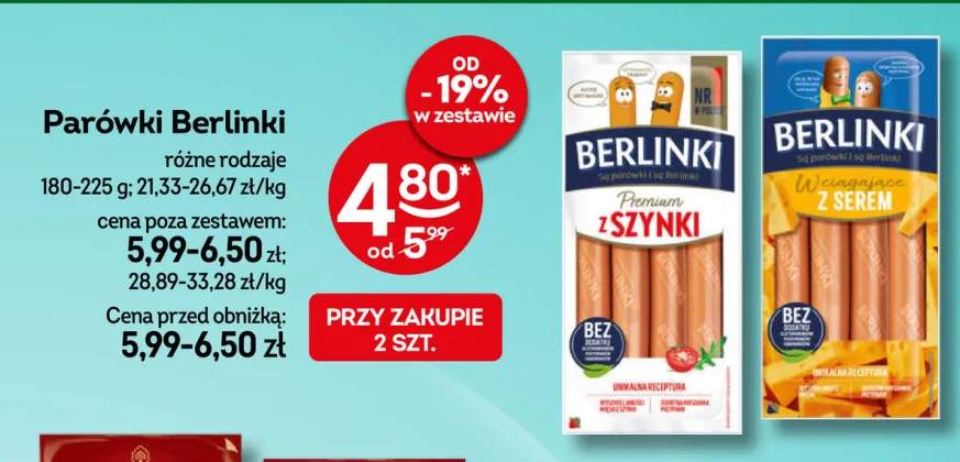 Parówki Berlinki z szynki +1 wariant