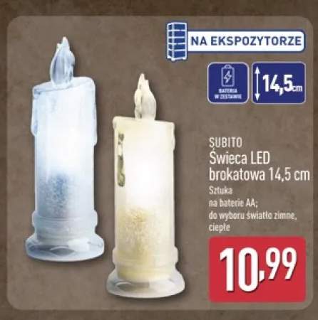 Świeca LED brokatowa 14,5 cm Subito