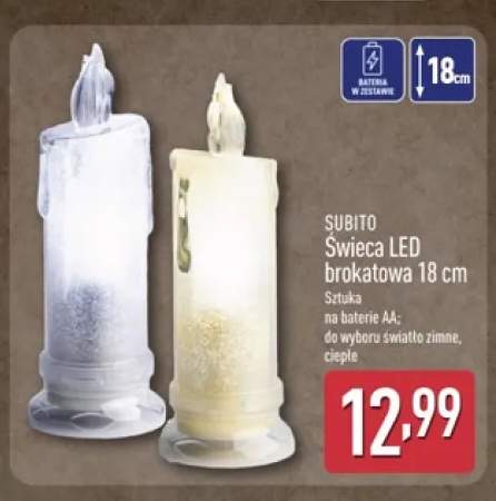 Świeca LED brokatowa 18 cm Subito