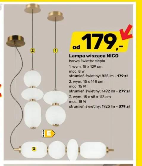 Lampa wisząca Nico 15x129 cm 8W 825lm +2 warianty