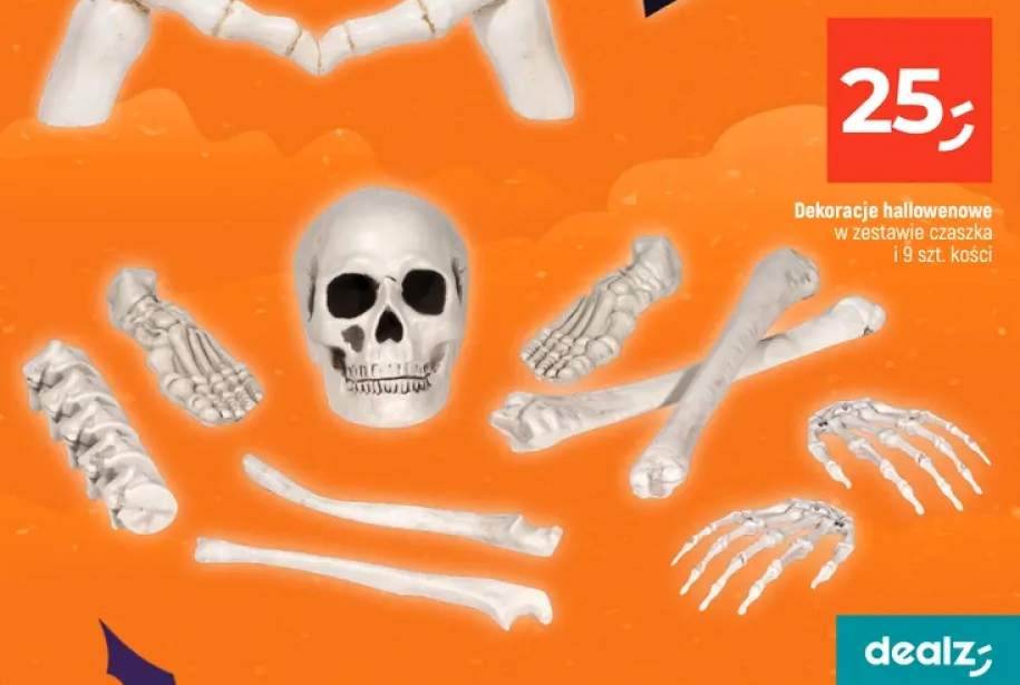 Dekoracje halloweenowe w zestawie czaszka i 9 szt. kości