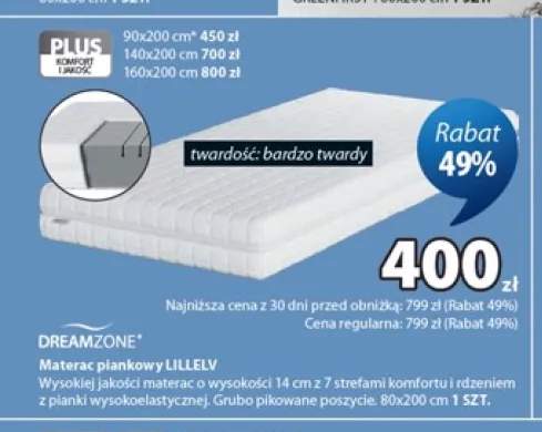 Materac piankowy Dreamzone Lillelv 80x200 cm +3 warianty