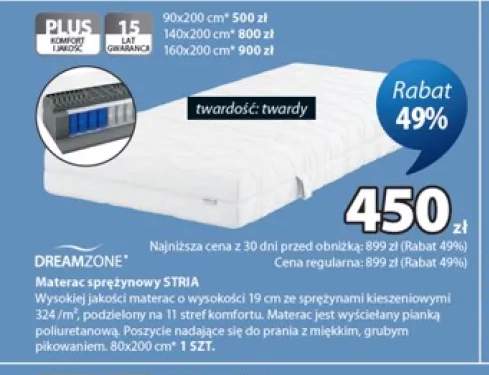Materac sprężynowy Stria 80x200 cm Dreamzone +3 warianty