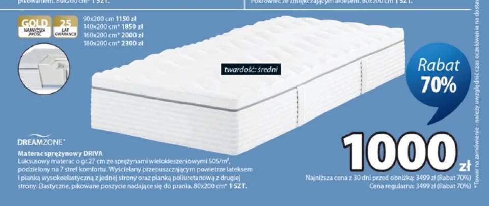 Materac sprężynowy Driva 80x200 cm Dreamzone +4 warianty