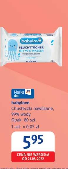 Chusteczki nawilżane 99% wody babylove