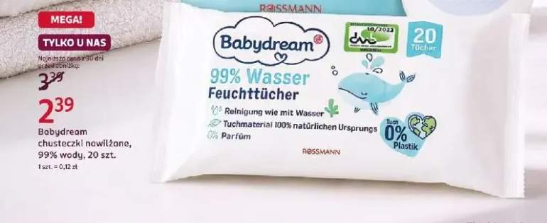 Chusteczki nawilżane 99% wody Babydream