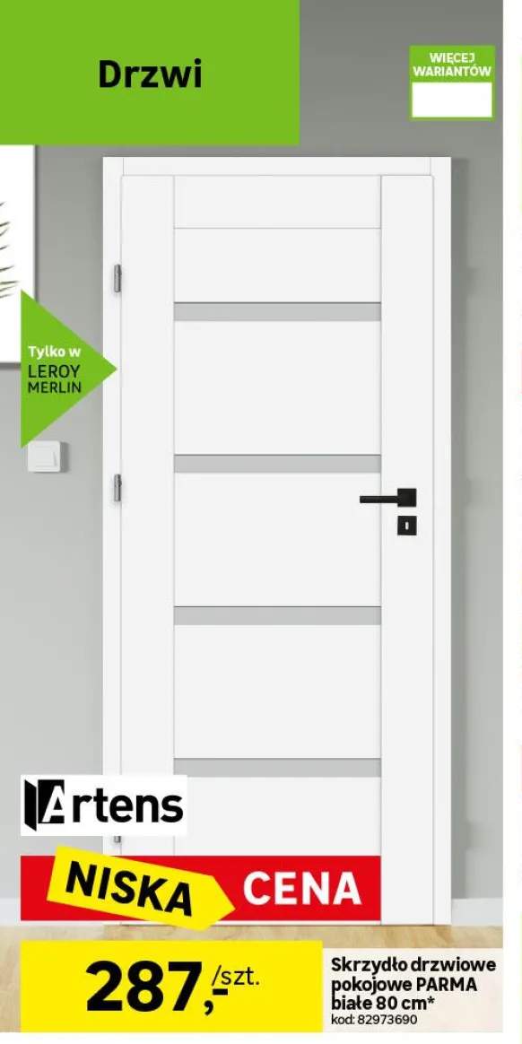 Skrzydło drzwiowe pokojowe Parma białe 80 cm Artens