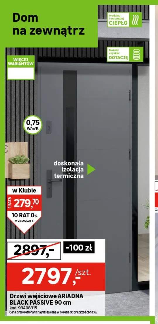 Drzwi wejściowe Ariadna Black Passive 90 cm
