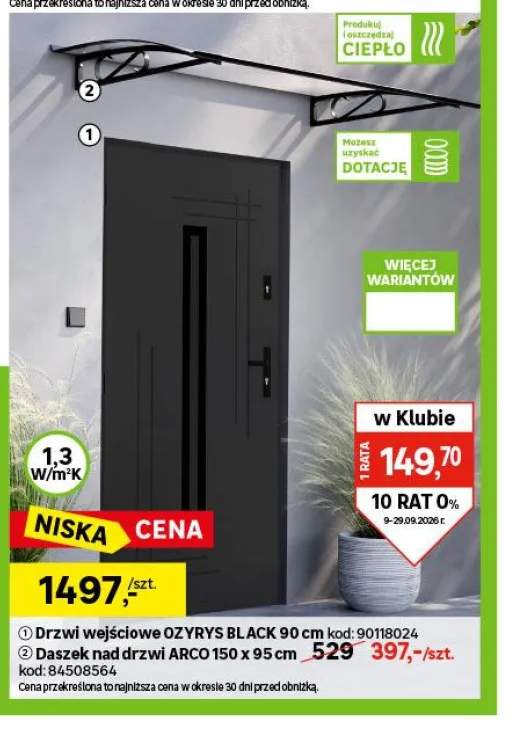 Drzwi wejściowe Ozyrys Black 90 cm +1 wariant