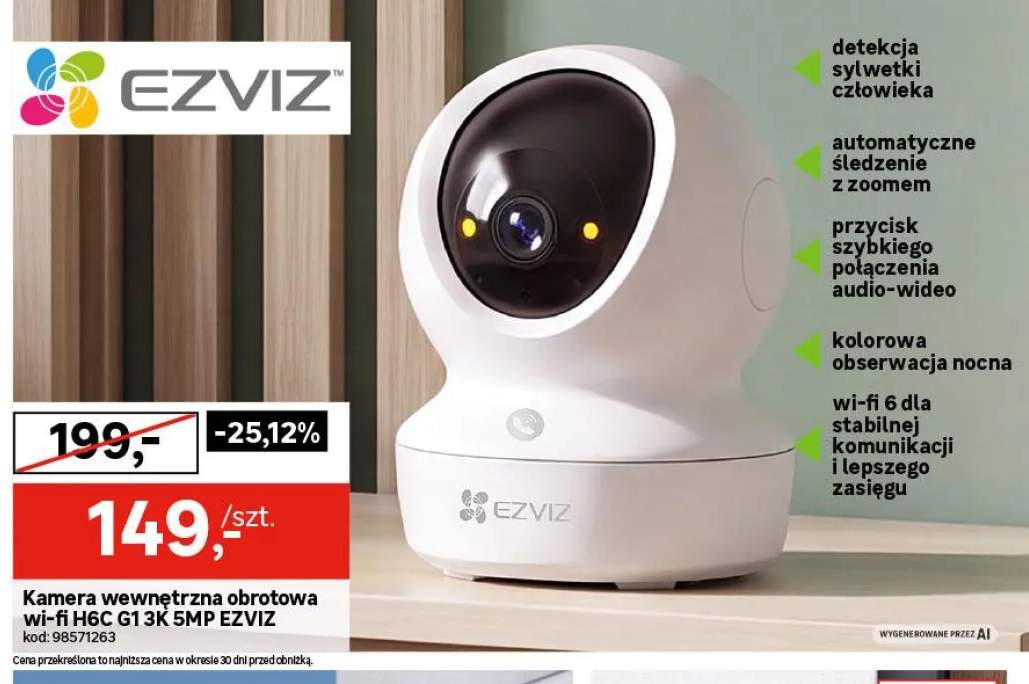 Kamera wewnętrzna obrotowa wi-fi H6C G1 3K 5MP Ezviz