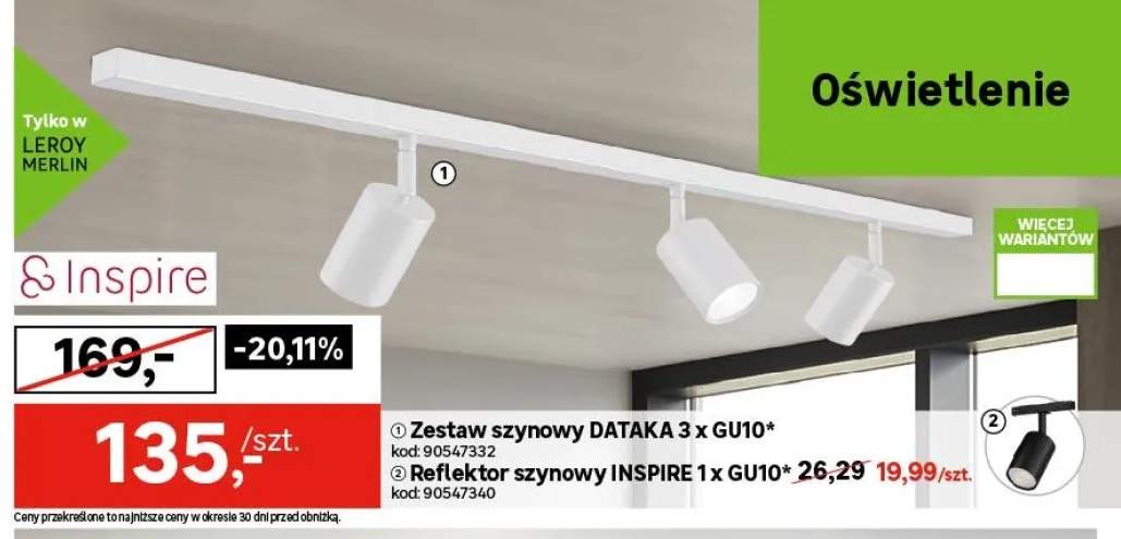 Zestaw szynowy Dataka 3xGU10 Inspire +1 wariant