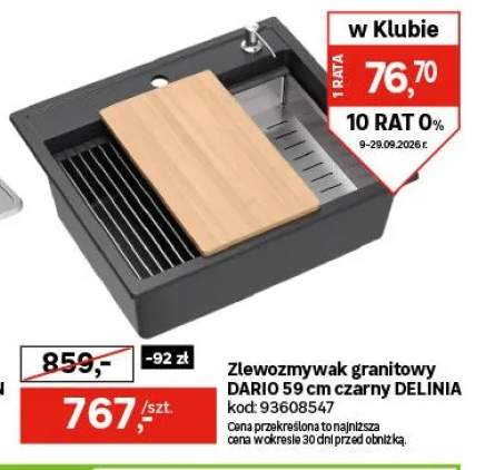 Zlewozmywak granitowy Dario 59 cm czarny Delinia