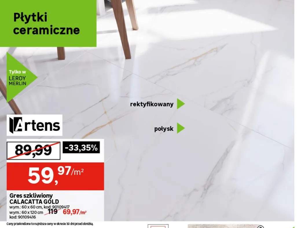 Gres szkliwiony Calacatta Gold 60x60 cm Artens +1 wariant