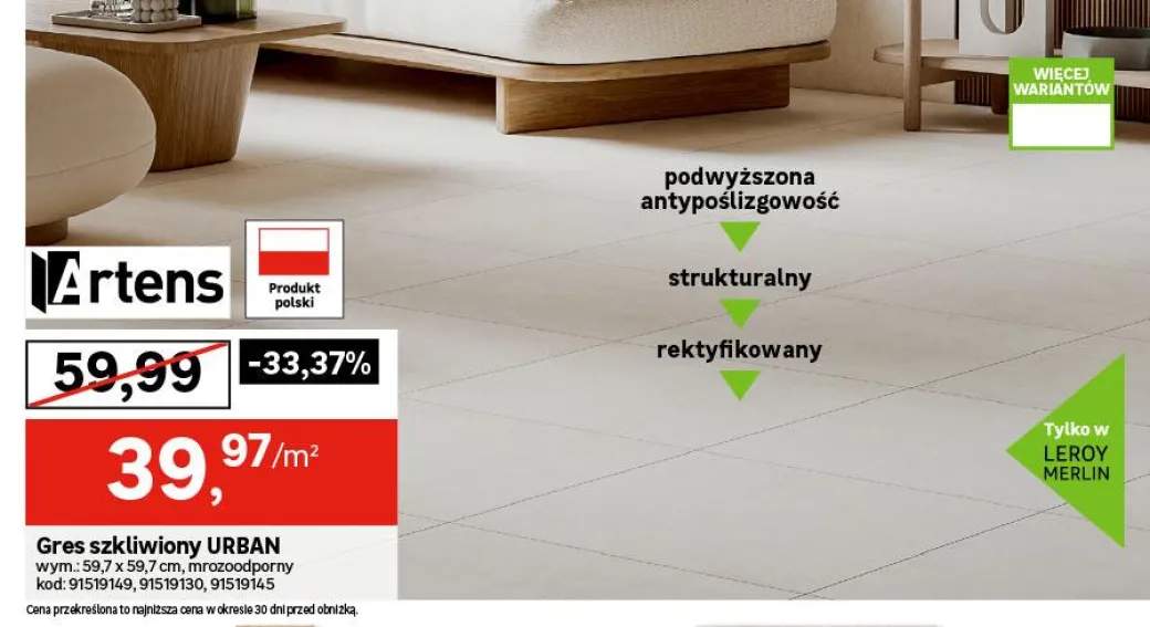 Gres szkliwiony Urban 59,7x59,7 cm Artens