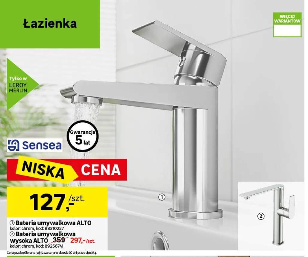 Bateria umywalkowa Alto Sensea +1 wariant