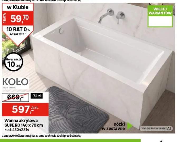 Wanna akrylowa Supero 140x70 cm Koło