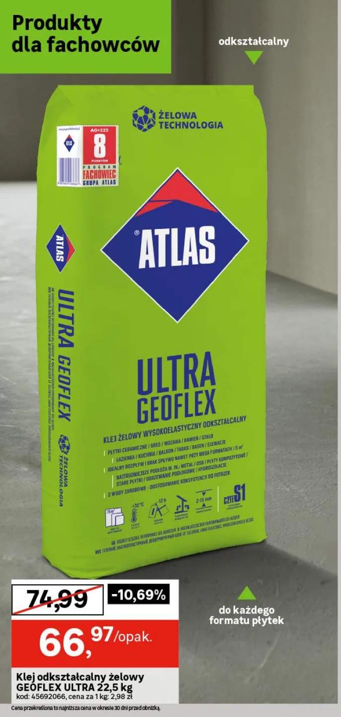 Klej odkształcalny żelowy Geoflex Ultra 22,5 kg Atlas