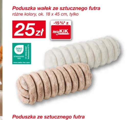 Poduszka wałek ze sztucznego futra 18x45 cm