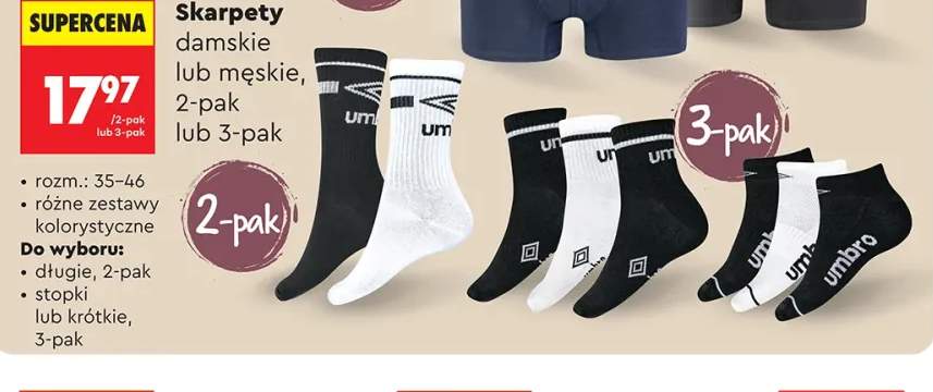 Skarpety damskie długie 2-pak Umbro +5 wariantów