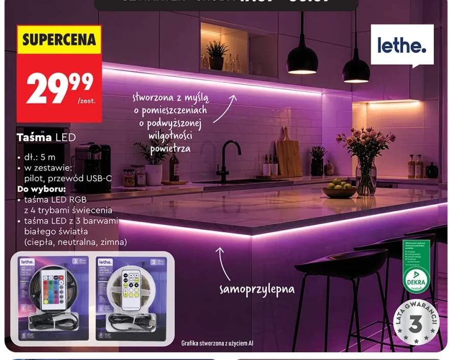 Taśma LED RGB z 4 trybami świecenia Lethe +1 wariant