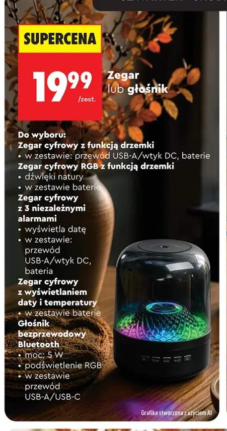Zegar cyfrowy RGB z funkcją drzemki +4 warianty