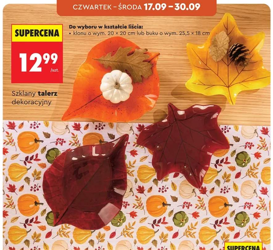Szklany talerz dekoracyjny w kształcie liścia klonu 20x20 cm +1 wariant
