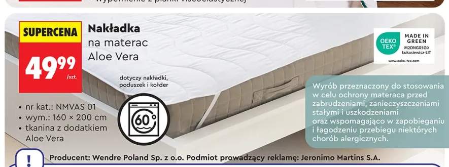 Nakładka na materac Aloe Vera Smukee 160x200 cm