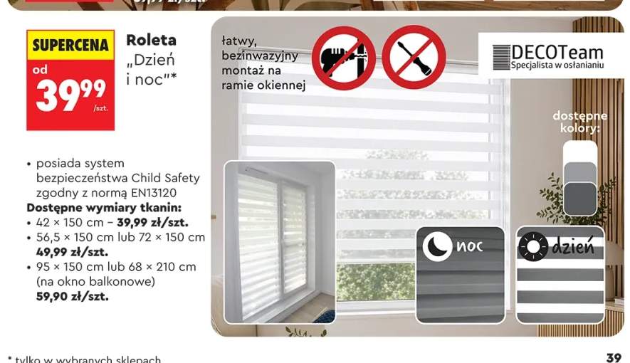 Roleta dzień i noc DECOTeam 42x150 cm +4 warianty