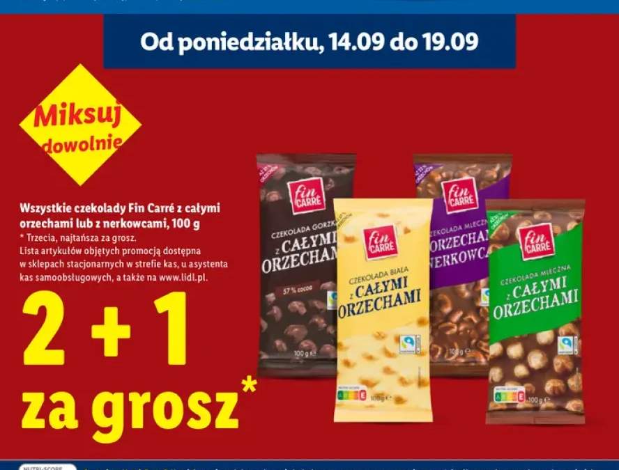 Czekolady Fin Carré z całymi orzechami lub z nerkowcami +4 warianty