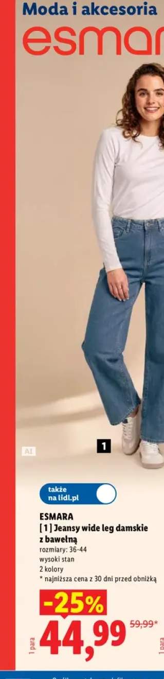 Jeansy wide leg damskie z bawełną Esmara