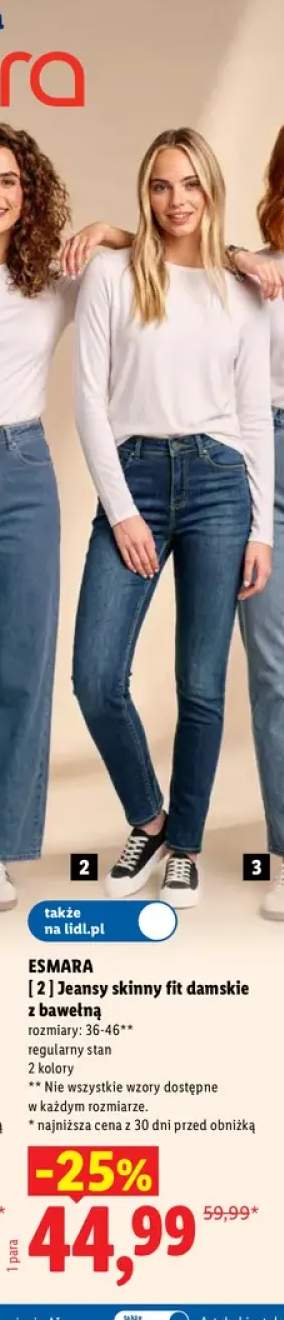Jeansy skinny fit damskie z bawełną Esmara