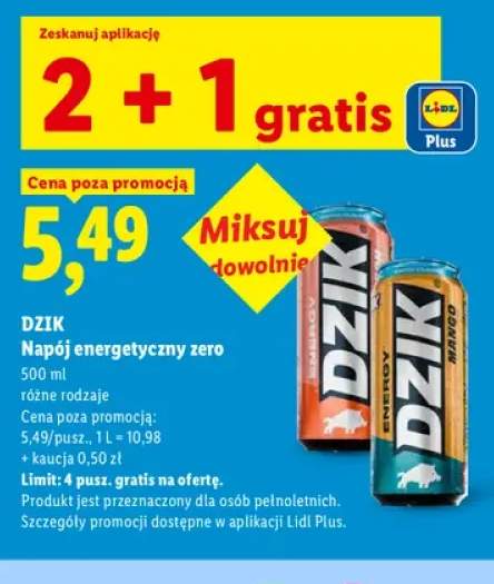 Napój energetyczny zero Dzik +1 wariant