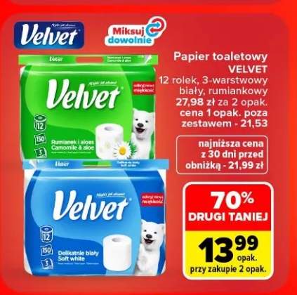 Papier toaletowy 3-warstwowy biały Velvet +1 wariant