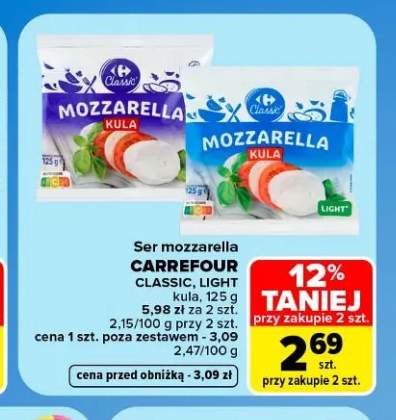 Ser mozzarella Carrefour Classic kula +1 wariant