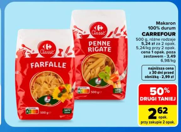 Makaron 100% durum Farfalle Carrefour +1 wariant