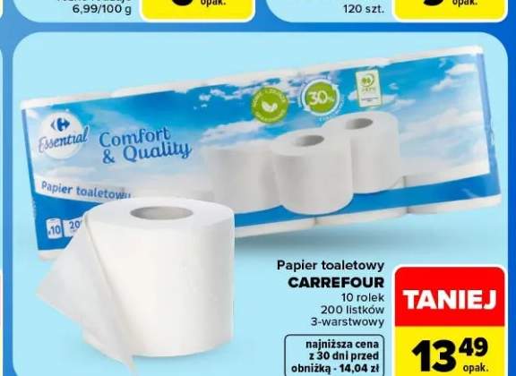 Papier toaletowy 10-pak 200 listków 3-warstwowy Carrefour