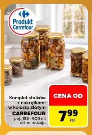 Komplet słoików z nakrętkami w kolorze złotym Carrefour