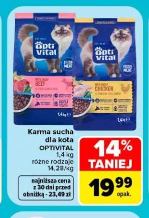 Karma sucha dla kota ze świeżą wołowiną Opti Vital +1 wariant