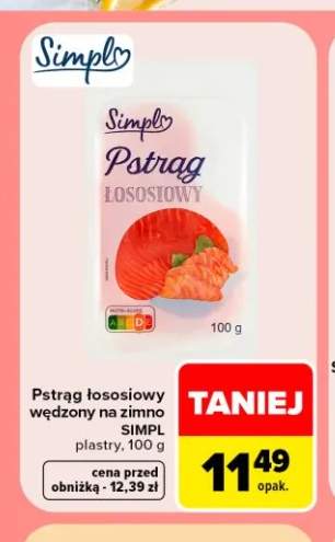 Pstrąg łososiowy wędzony na zimno plastry Simpl