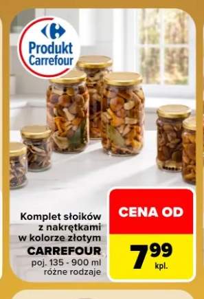 Komplet słoików z nakrętkami w kolorze złotym Carrefour