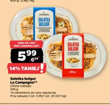 Sałatka bulgur z kostkami sera pomidorami i hummusem klasycznym La Campagna +1 wariant